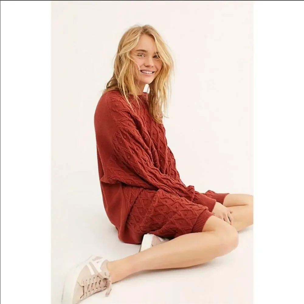 FREE PEOPLE Womens Oversized Nicole Sweater Midi Dress in Rust Red Size XS